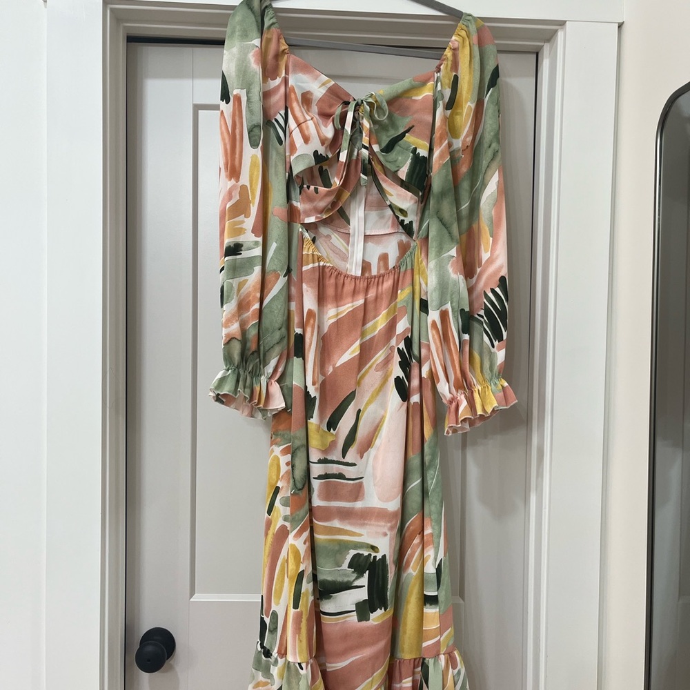 Orange Wrap Sundress with Sweetheart Neckline and Bishop Sleeves